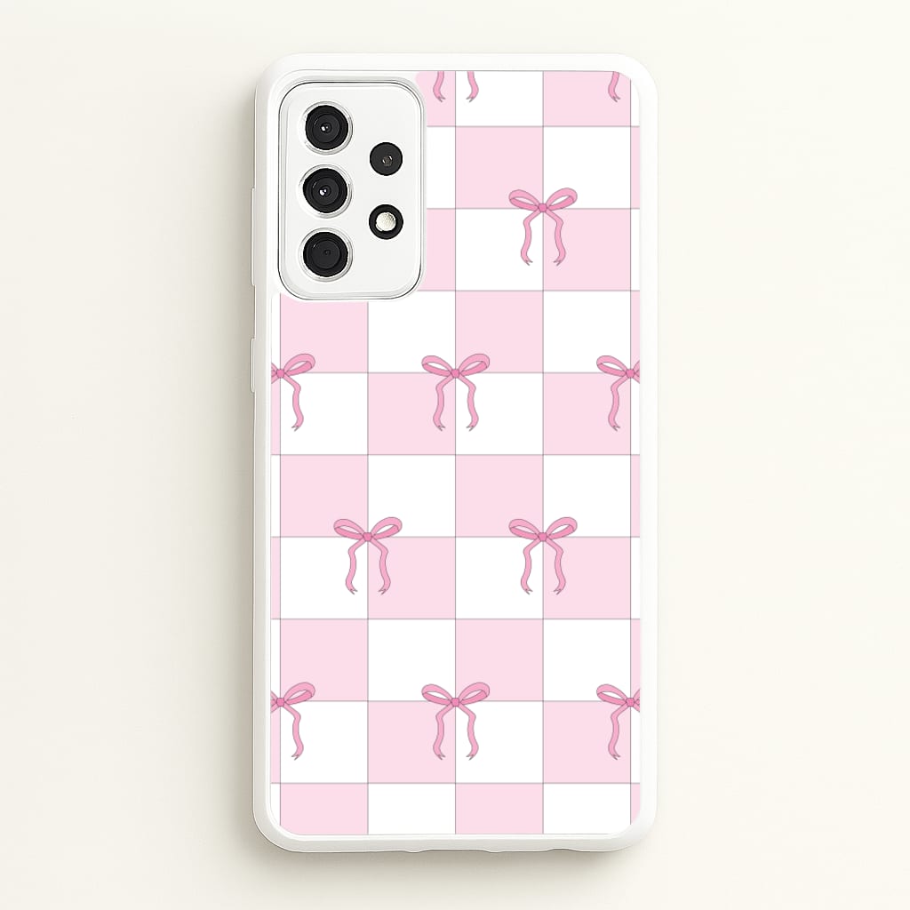 Checkered Pink Coquette Bows - Clean Girl Aesthetic Phone Case for Galaxy A52 / A52s