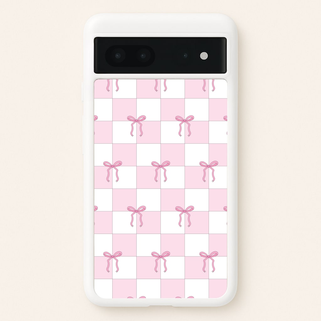 Checkered Pink Coquette Bows - Clean Girl Aesthetic Phone Case for Google Pixel 7