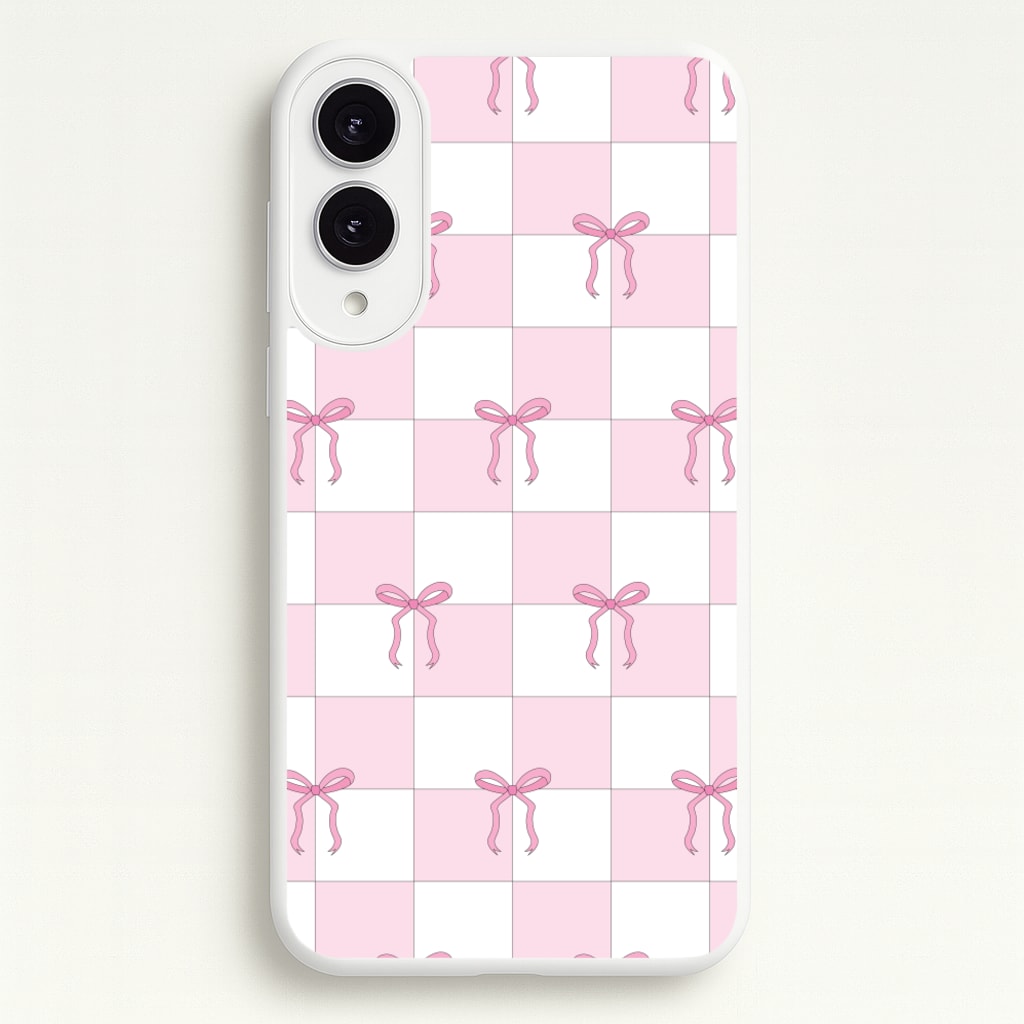 Checkered Pink Coquette Bows - Clean Girl Aesthetic Phone Case for Galaxy S25 Edge