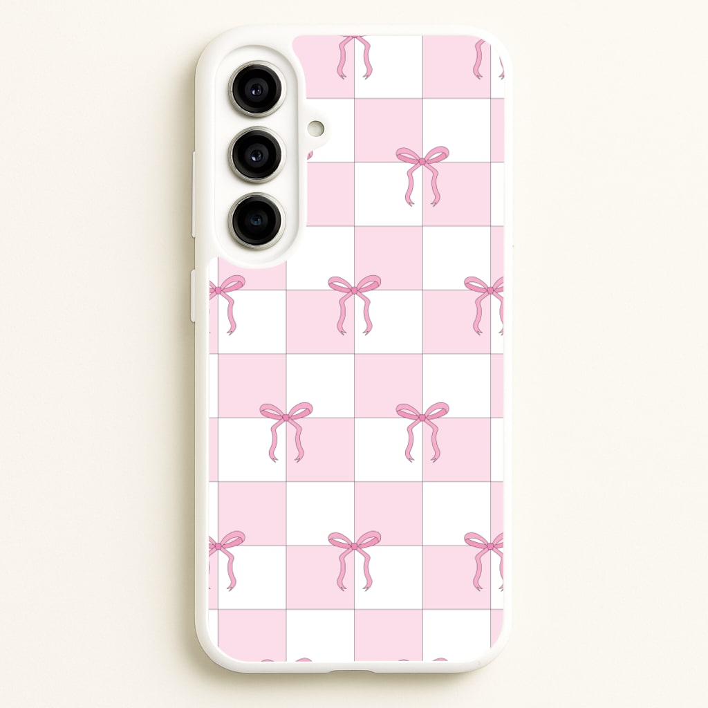 Checkered Pink Coquette Bows - Clean Girl Aesthetic Phone Case for Galaxy A56