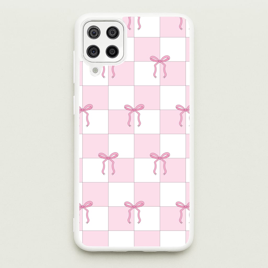 Checkered Pink Coquette Bows - Clean Girl Aesthetic Phone Case for Galaxy A12