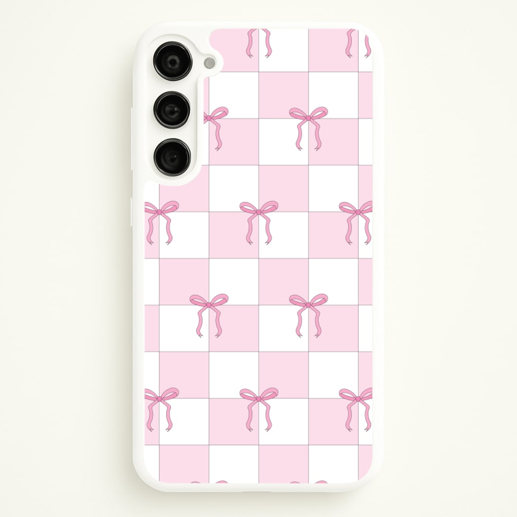 Checkered Pink Coquette Bows - Clean Girl Aesthetic Phone Case for Galaxy S23