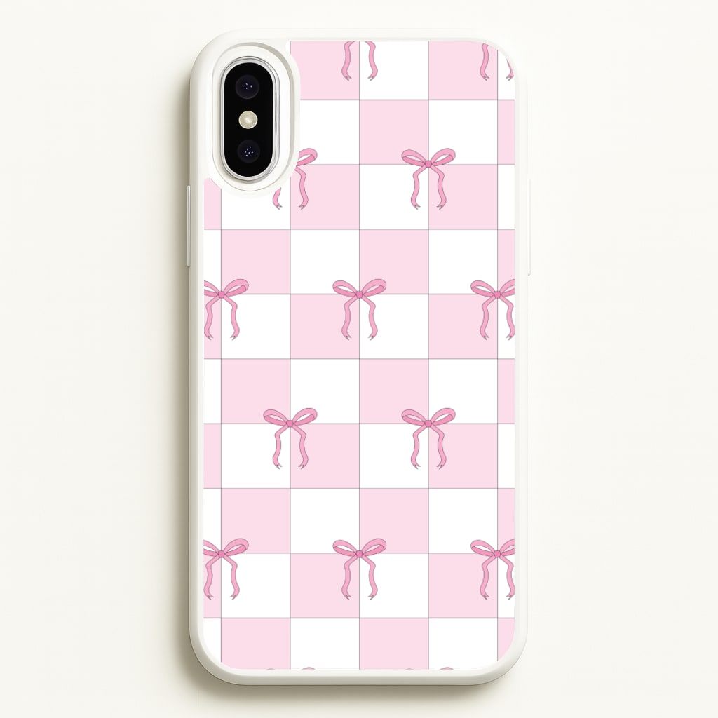 Checkered Pink Coquette Bows - Clean Girl Aesthetic Phone Case for iPhone XS Max