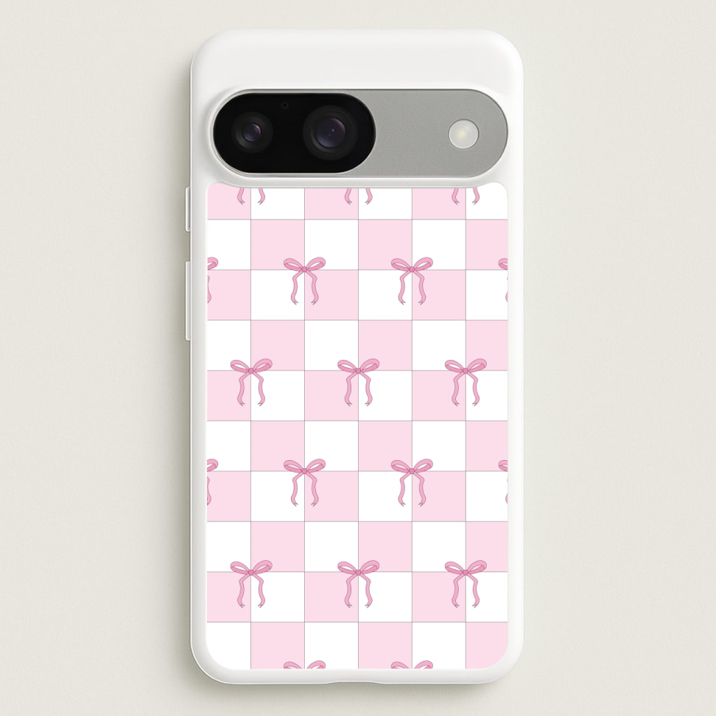 Checkered Pink Coquette Bows - Clean Girl Aesthetic Phone Case for Google Pixel 9 / 9 Pro