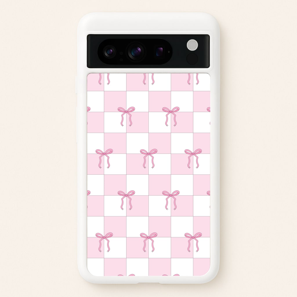 Checkered Pink Coquette Bows - Clean Girl Aesthetic Phone Case for Google Pixel 8 Pro