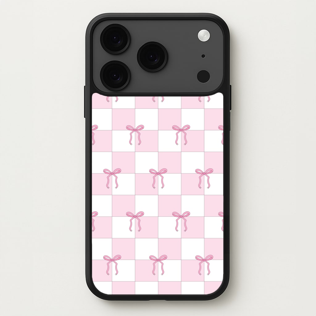 Checkered Pink Coquette Bows Phone Case for iPhone 17 Pro