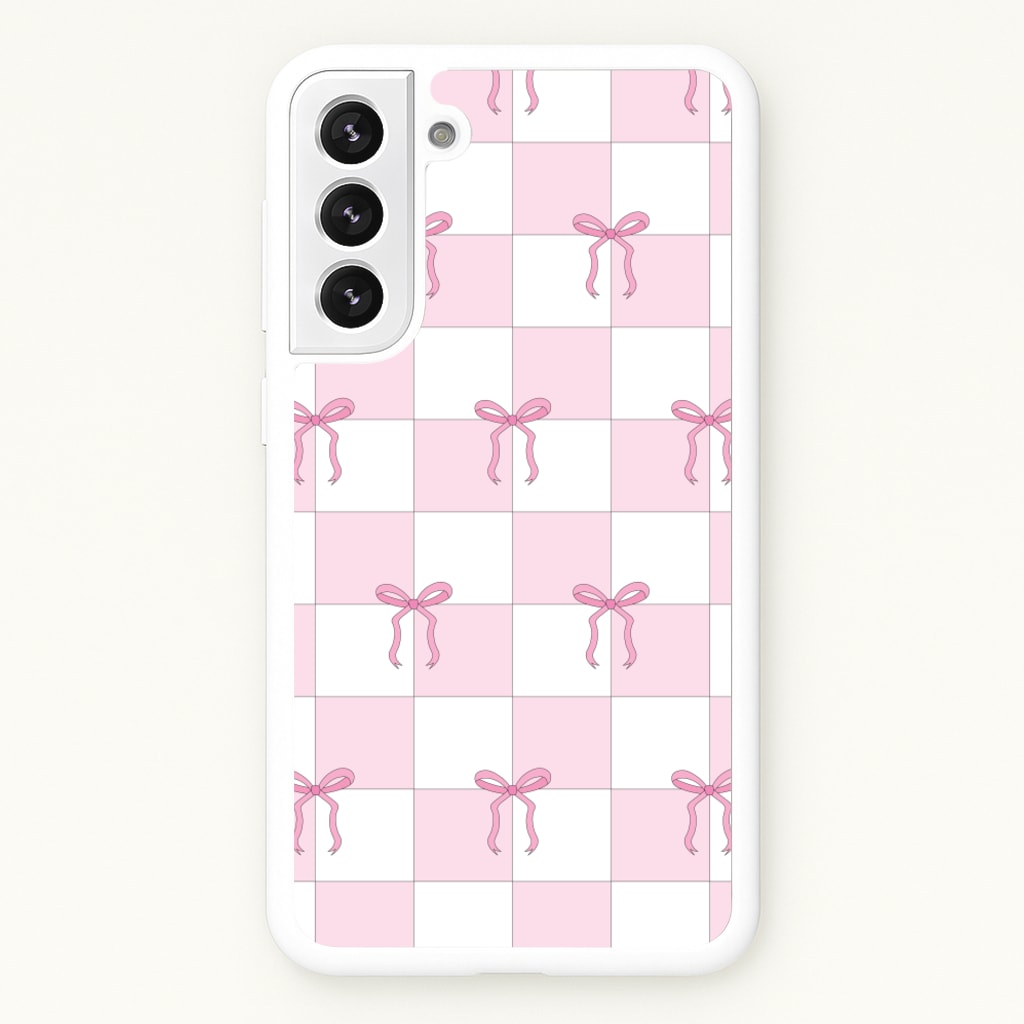 Checkered Pink Coquette Bows - Clean Girl Aesthetic Phone Case for Galaxy S21FE