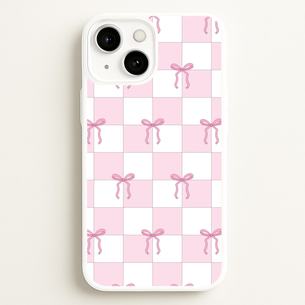 Checkered Pink Coquette Bows - Clean Girl Aesthetic Phone Case for iPhone 13 Mini