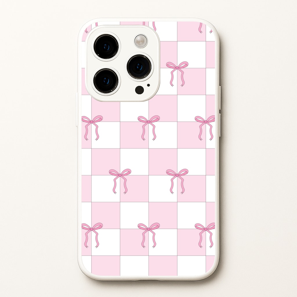 Checkered Pink Coquette Bows - Clean Girl Aesthetic Phone Case for iPhone 14 Pro
