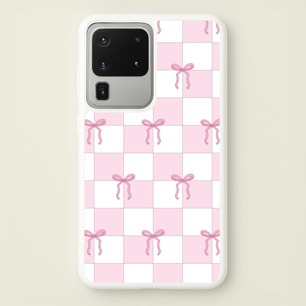 Checkered Pink Coquette Bows - Clean Girl Aesthetic Phone Case for Galaxy S20 Ultra