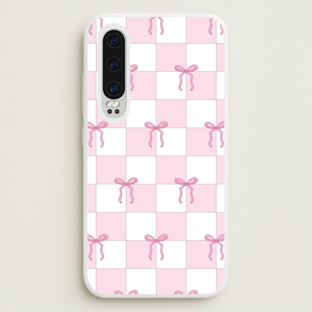 Checkered Pink Coquette Bows - Clean Girl Aesthetic Phone Case for Huawei P30