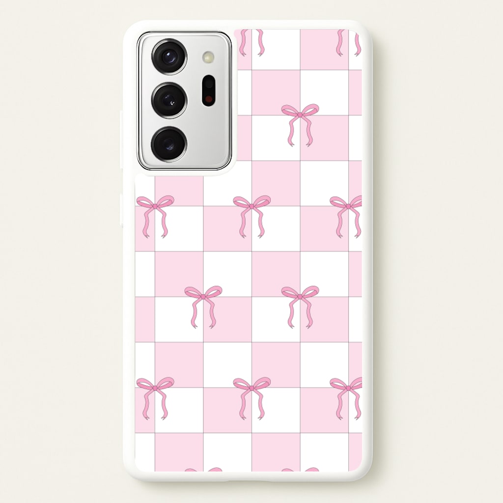 Checkered Pink Coquette Bows - Clean Girl Aesthetic Phone Case for Galaxy Note 20 Ultra
