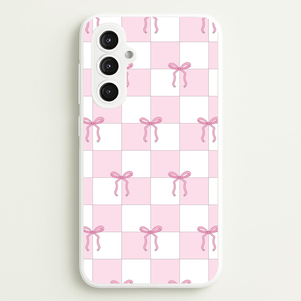 Checkered Pink Coquette Bows - Clean Girl Aesthetic Phone Case for Galaxy S23FE