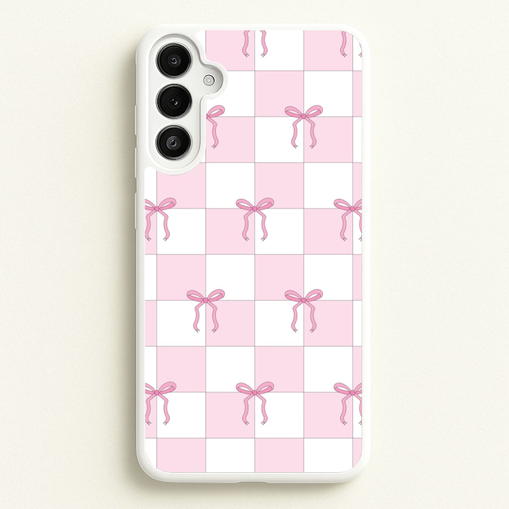 Checkered Pink Coquette Bows - Clean Girl Aesthetic Phone Case for Galaxy A34