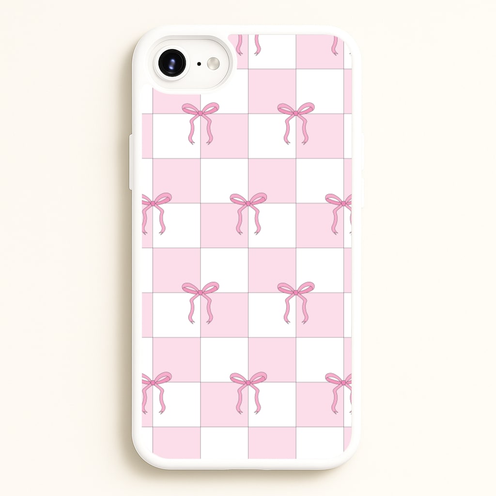 Checkered Pink Coquette Bows - Clean Girl Aesthetic Phone Case for iPhone 6 / 7 / 8 / SE