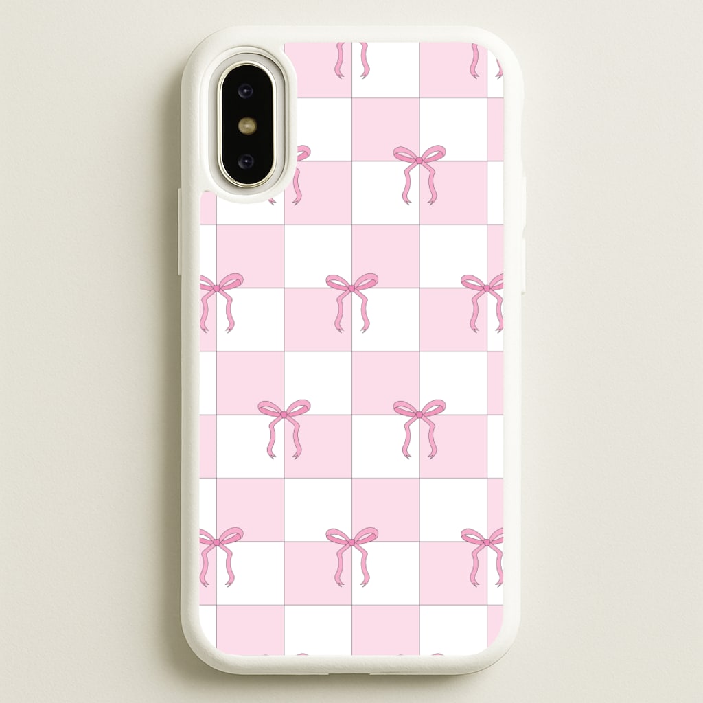 Checkered Pink Coquette Bows - Clean Girl Aesthetic Phone Case for iPhone X / XS