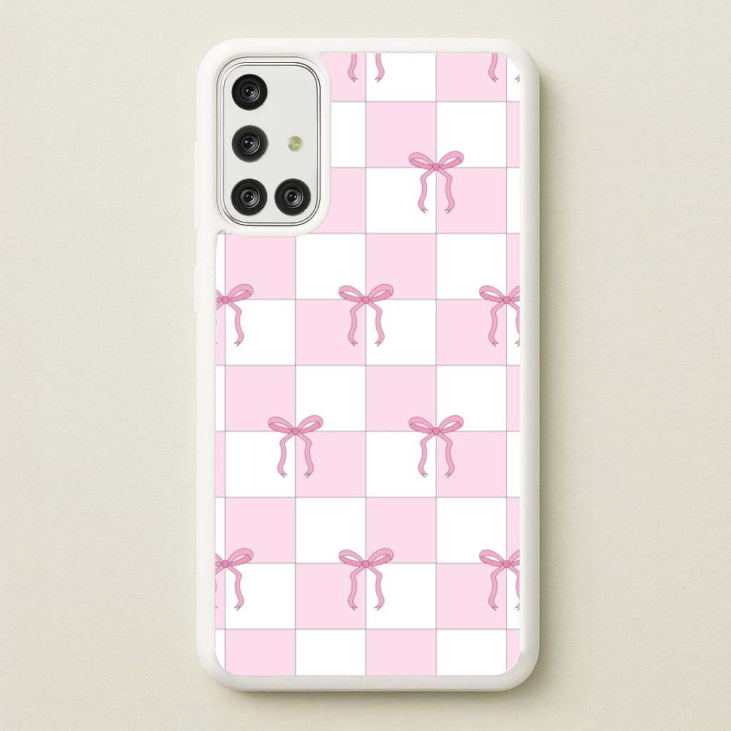 Checkered Pink Coquette Bows - Clean Girl Aesthetic Phone Case for Galaxy A71