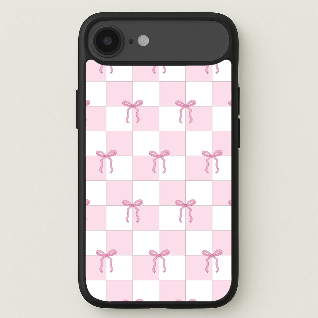 Checkered Pink Coquette Bows Phone Case for iPhone 17 Air