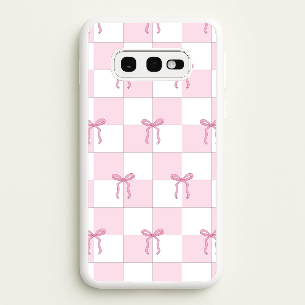Checkered Pink Coquette Bows - Clean Girl Aesthetic Phone Case for Galaxy S10e