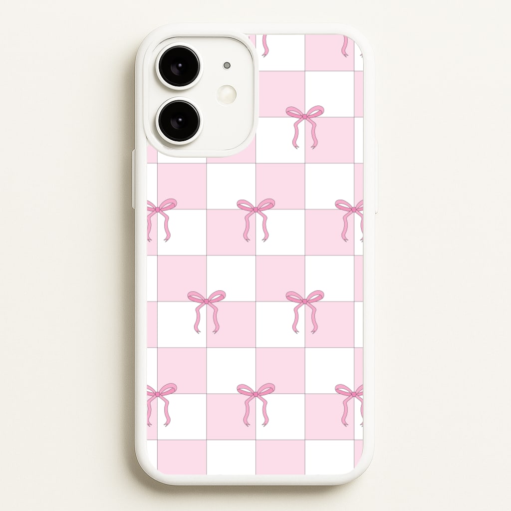 Checkered Pink Coquette Bows - Clean Girl Aesthetic Phone Case for iPhone 11