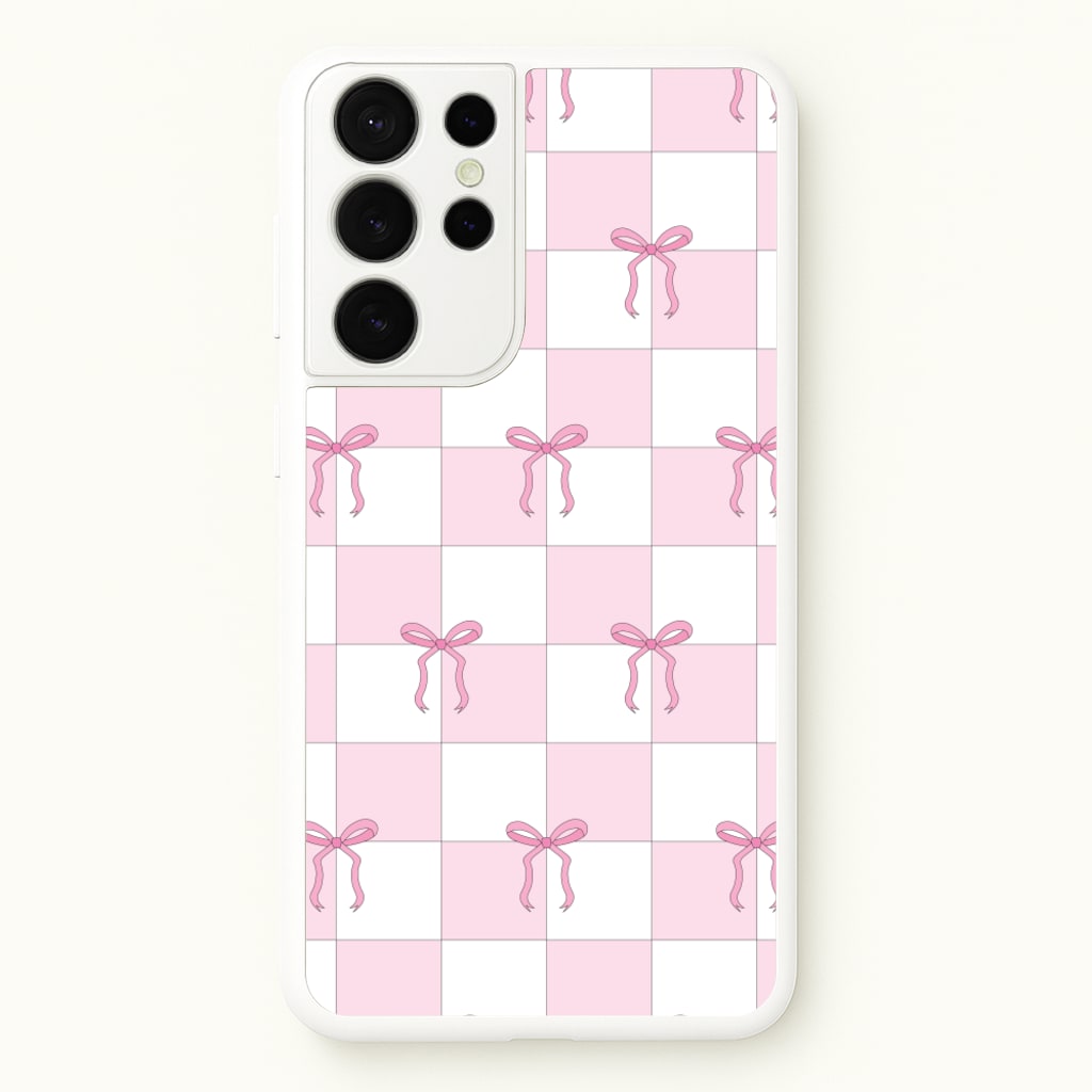 Checkered Pink Coquette Bows - Clean Girl Aesthetic Phone Case for Galaxy S21 Ultra