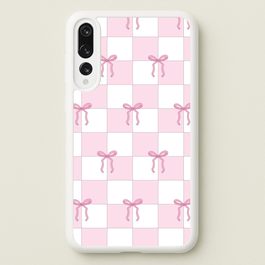 Checkered Pink Coquette Bows - Clean Girl Aesthetic Phone Case for Huawei P20 Pro