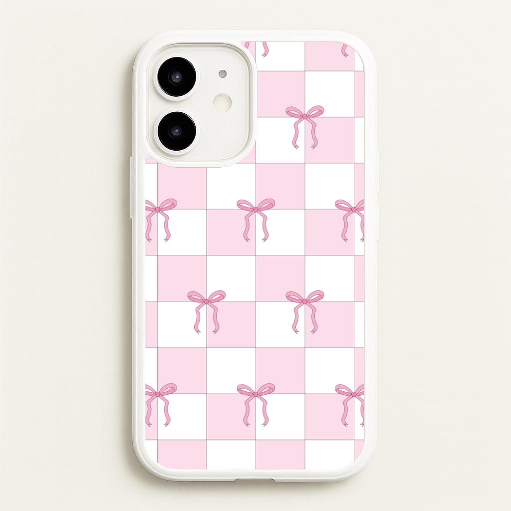 Checkered Pink Coquette Bows - Clean Girl Aesthetic Phone Case for iPhone 12 Mini