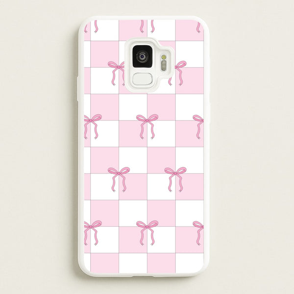 Checkered Pink Coquette Bows - Clean Girl Aesthetic Phone Case for Galaxy S9