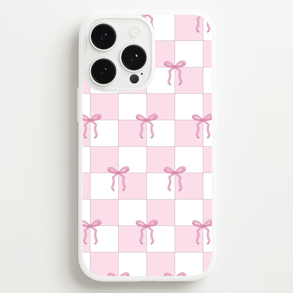 Checkered Pink Coquette Bows - Clean Girl Aesthetic Phone Case for iPhone 13 Pro Max
