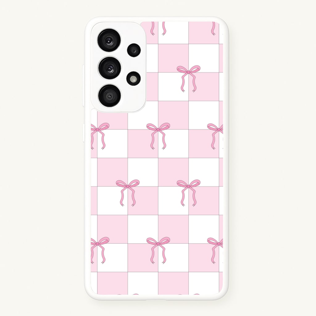Checkered Pink Coquette Bows - Clean Girl Aesthetic Phone Case for Galaxy A53