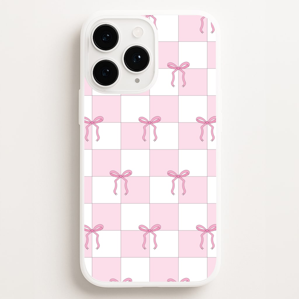 Checkered Pink Coquette Bows - Clean Girl Aesthetic Phone Case for iPhone 11 Pro Max