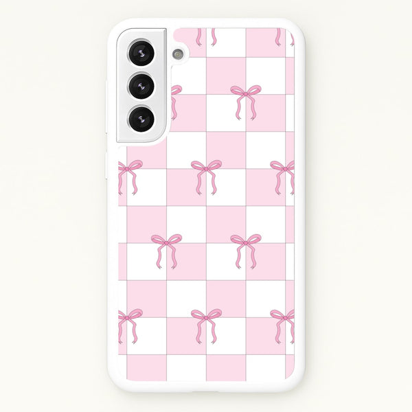Checkered Pink Coquette Bows - Clean Girl Aesthetic Phone Case for Galaxy S22