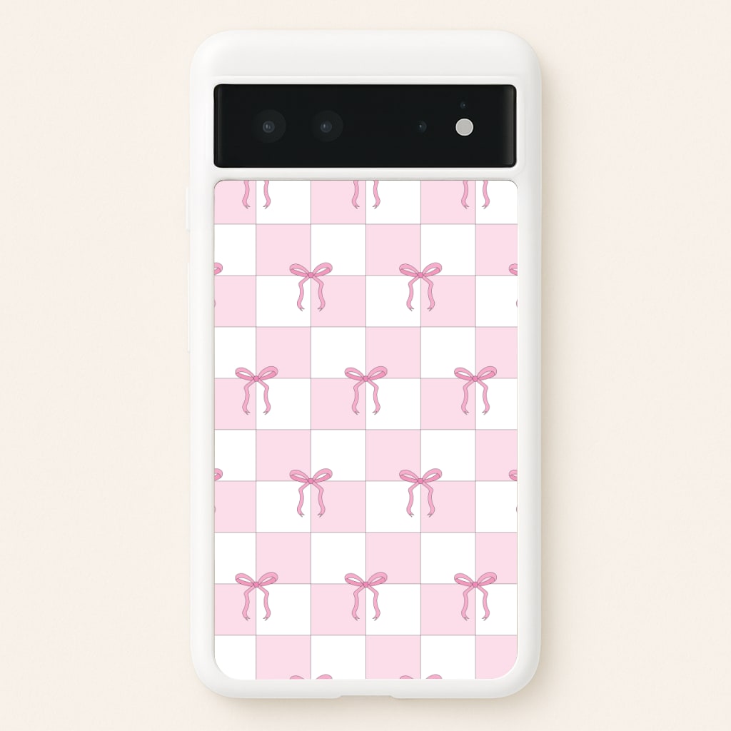 Checkered Pink Coquette Bows - Clean Girl Aesthetic Phone Case for Google Pixel 6
