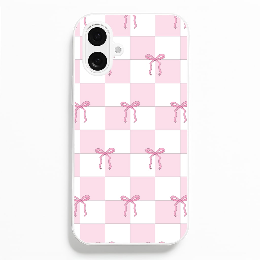 Checkered Pink Coquette Bows - Clean Girl Aesthetic Phone Case for iPhone 16 Plus