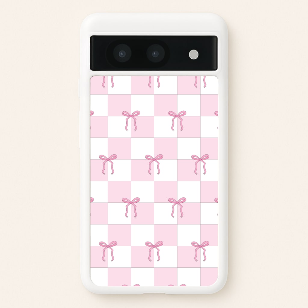 Checkered Pink Coquette Bows - Clean Girl Aesthetic Phone Case for Google Pixel 8a