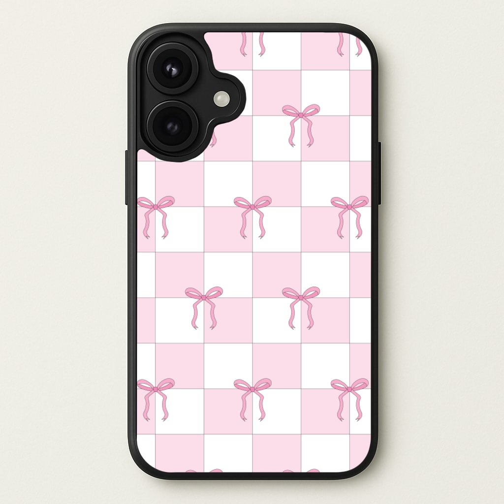 Checkered Pink Coquette Bows Phone Case for iPhone 17