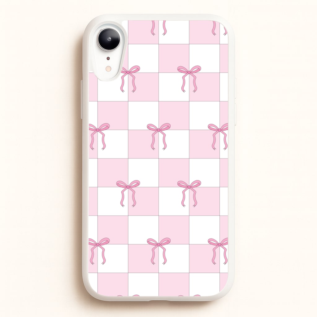 Checkered Pink Coquette Bows - Clean Girl Aesthetic Phone Case for iPhone XR