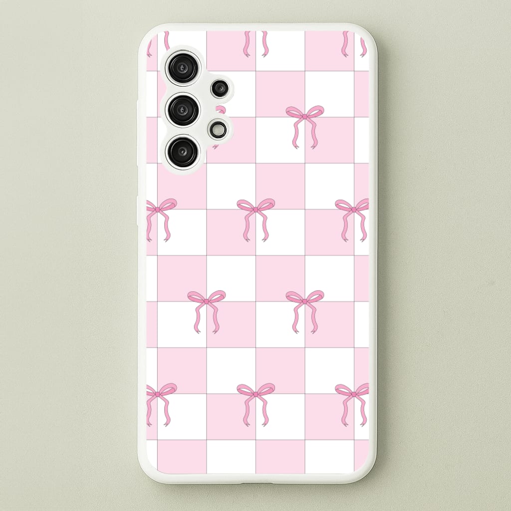 Checkered Pink Coquette Bows - Clean Girl Aesthetic Phone Case for Galaxy A13