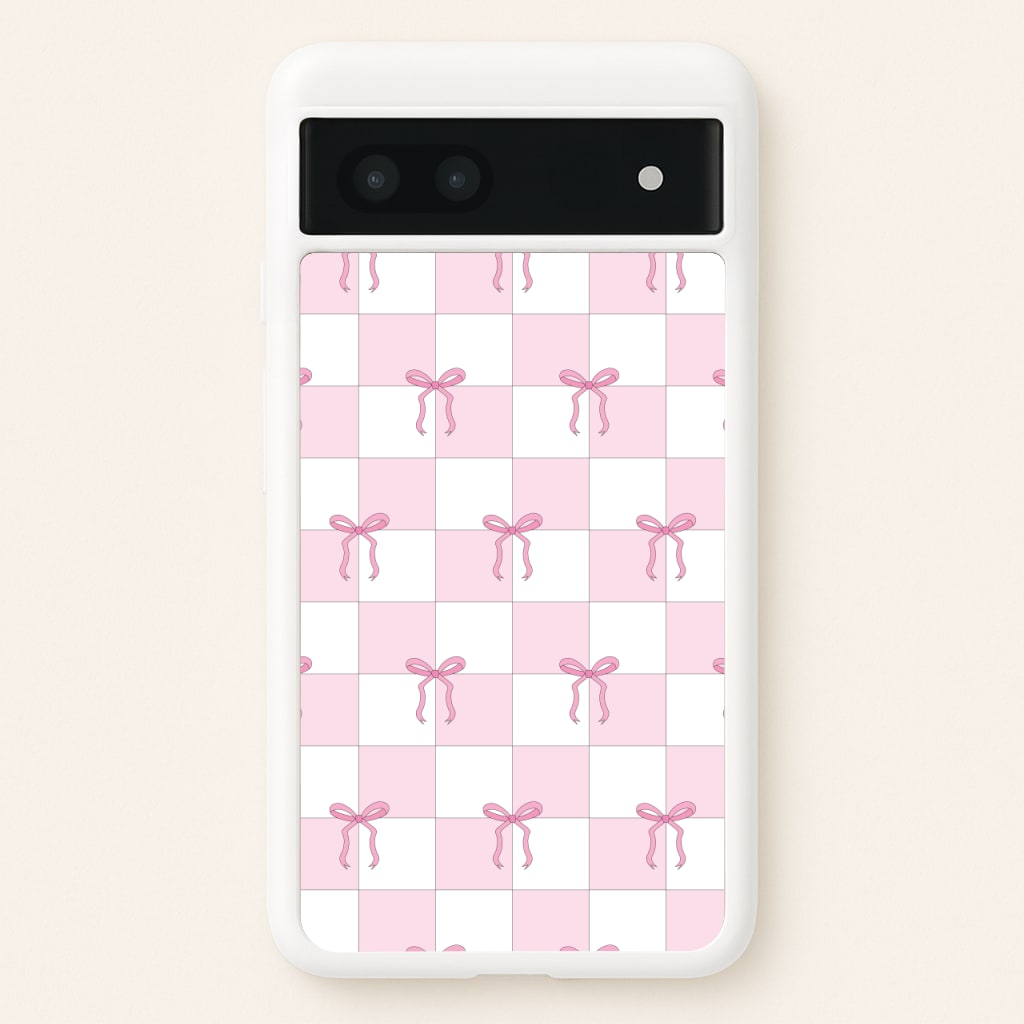 Checkered Pink Coquette Bows - Clean Girl Aesthetic Phone Case for Google Pixel 6a