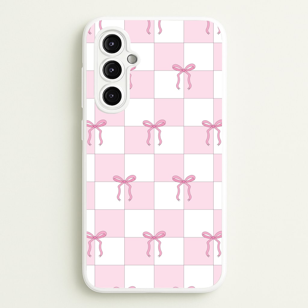 Checkered Pink Coquette Bows - Clean Girl Aesthetic Phone Case for Galaxy A14