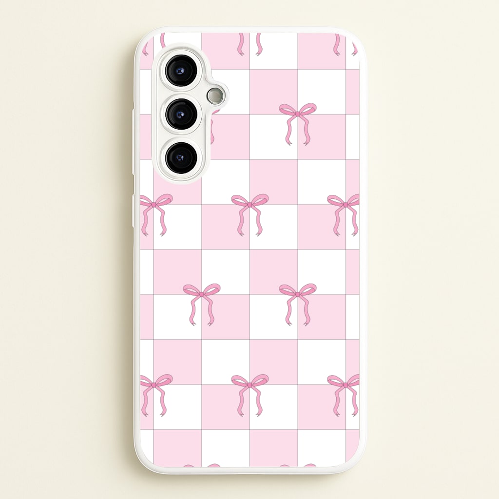 Checkered Pink Coquette Bows - Clean Girl Aesthetic Phone Case for Galaxy A54