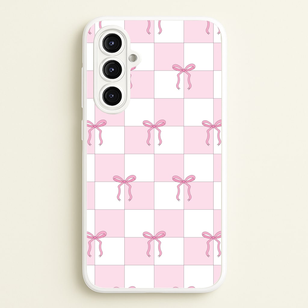 Checkered Pink Coquette Bows - Clean Girl Aesthetic Phone Case for Galaxy A16