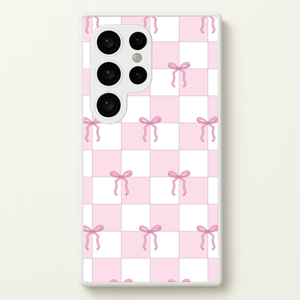 Checkered Pink Coquette Bows - Clean Girl Aesthetic Phone Case for Galaxy S24 Ultra