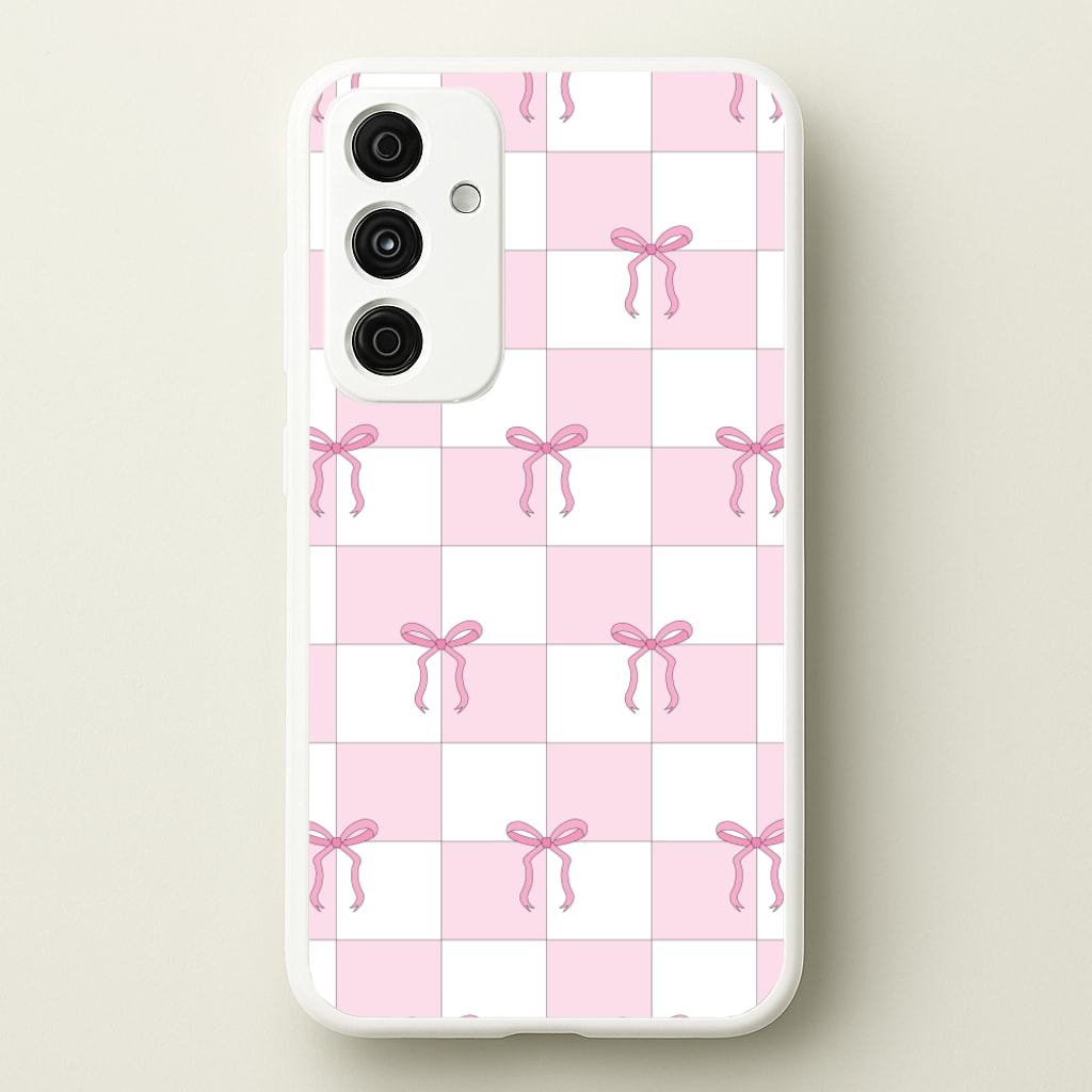 Checkered Pink Coquette Bows - Clean Girl Aesthetic Phone Case for Galaxy A35