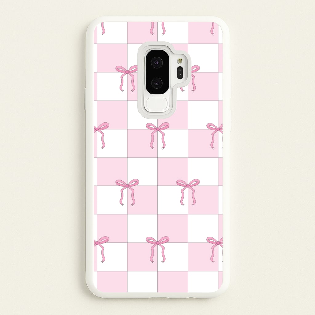 Checkered Pink Coquette Bows - Clean Girl Aesthetic Phone Case for Galaxy S9 Plus