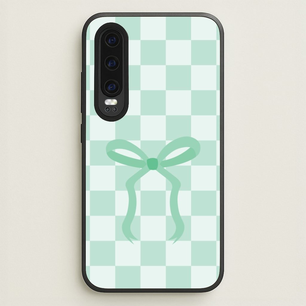 Checkered Coquette Bow Cyan - Clean Girl Aesthetic Phone Case for Huawei P30