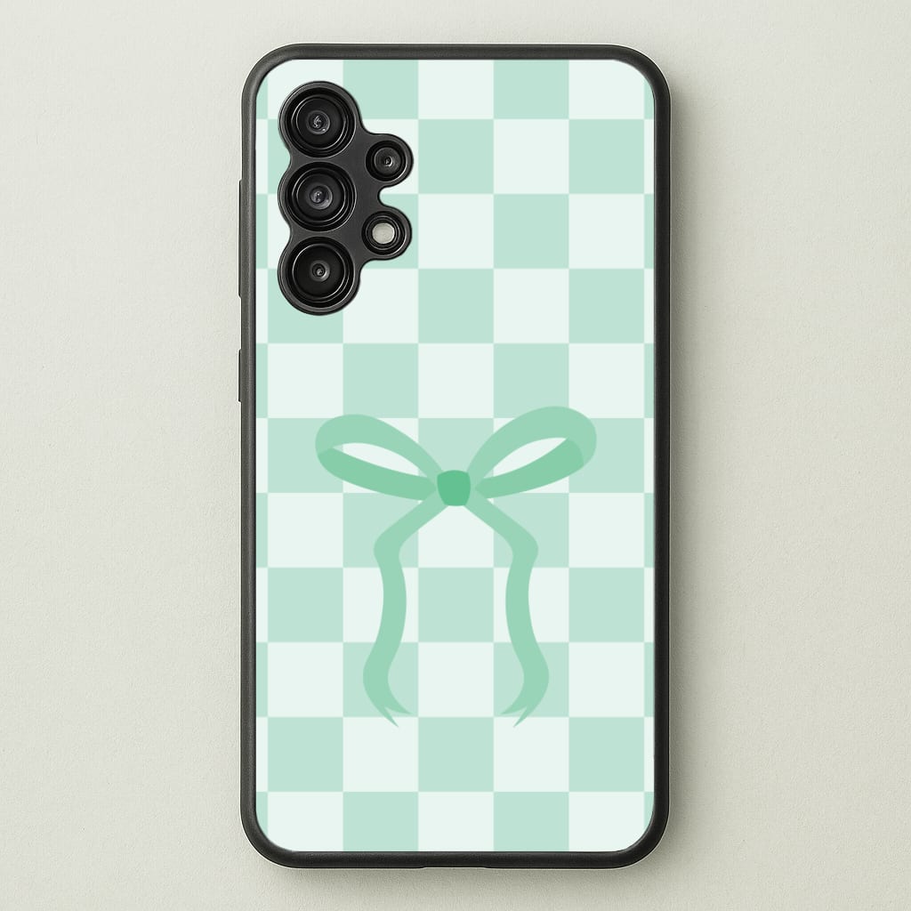 Checkered Coquette Bow Cyan - Clean Girl Aesthetic Phone Case for Galaxy A13