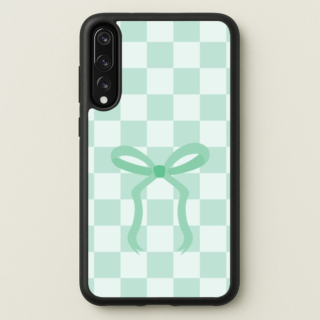 Checkered Coquette Bow Cyan - Clean Girl Aesthetic Phone Case for Huawei P20 Pro