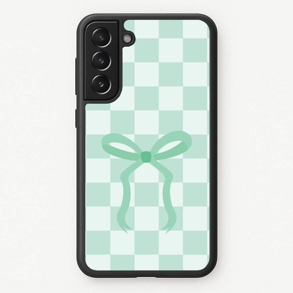 Checkered Coquette Bow Cyan - Clean Girl Aesthetic Phone Case for Galaxy S21FE