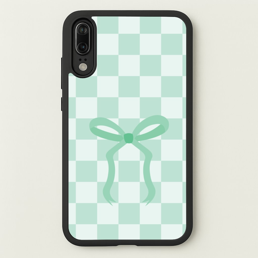 Checkered Coquette Bow Cyan - Clean Girl Aesthetic Phone Case for Huawei P20
